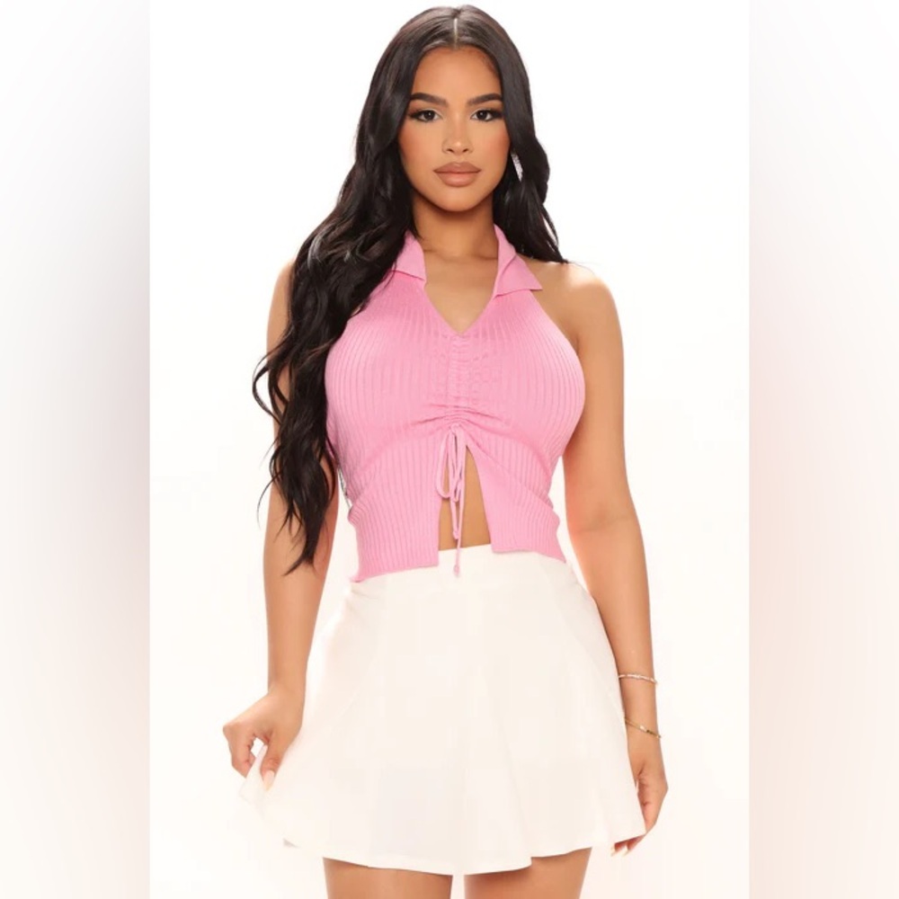 Jolie & Joy Pink Ribbed Drawstring Crop Top Size M